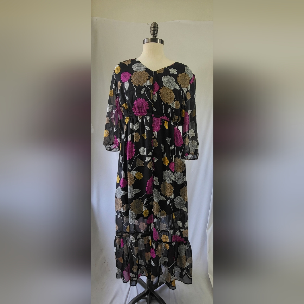 Lane Bryant 3/4 Sleeve Romantic Button-Down Chiffon Maxi Dress Sz 14 Nwt